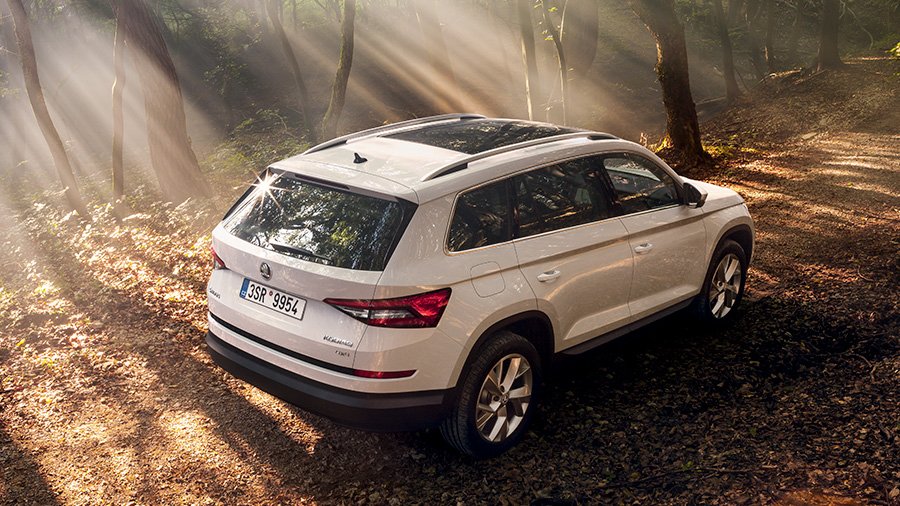 Skoda Kodiaq rear three quarters aerial view