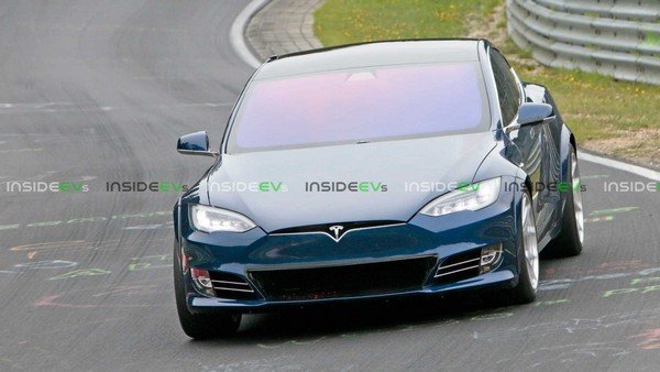 tesla model s blue front angle spied