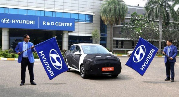 hyundai aura 2020 camouflaged front angle