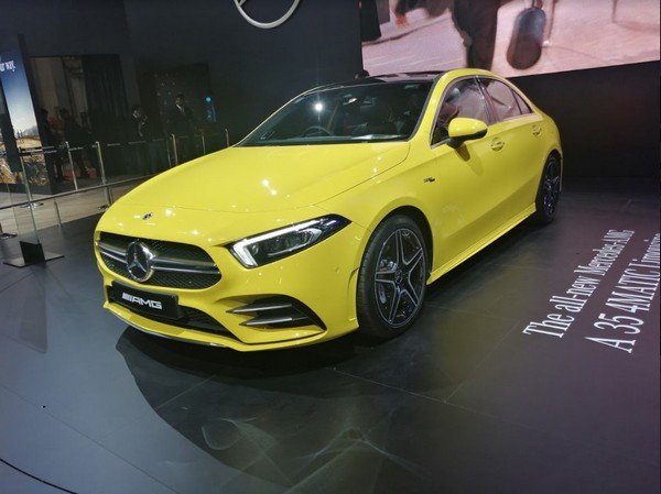 mercedes-benz a-class limousine yellow front view