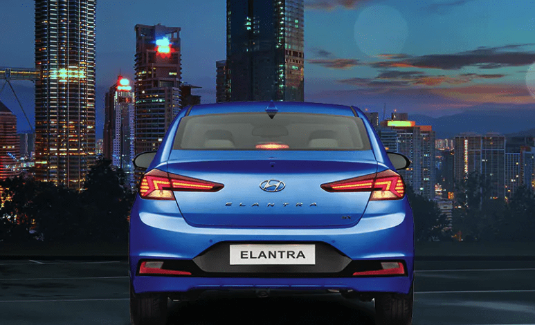 Hyundai elantra review blue rear view