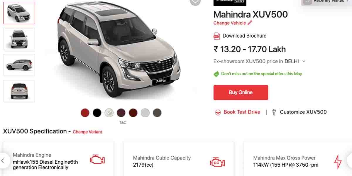 Now Buy Mahindra XUV500, Scorpio, Bolero, etc Online