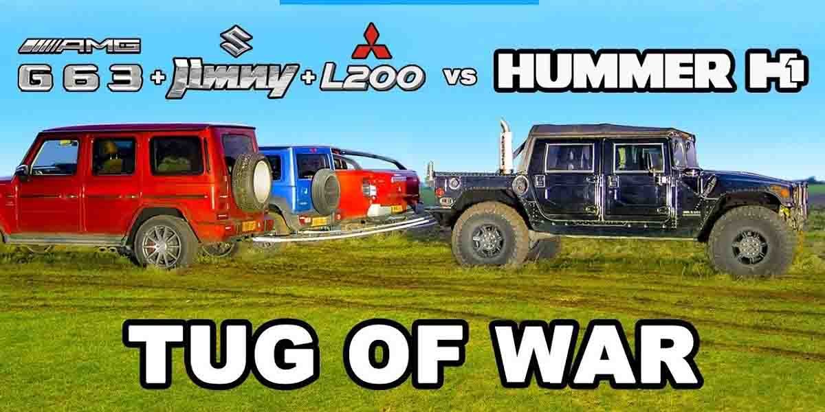 Watch Suzuki Jimny Help Merc G63 AMG and a Mitsubishi Pickup In Tug of War with Hummer H1