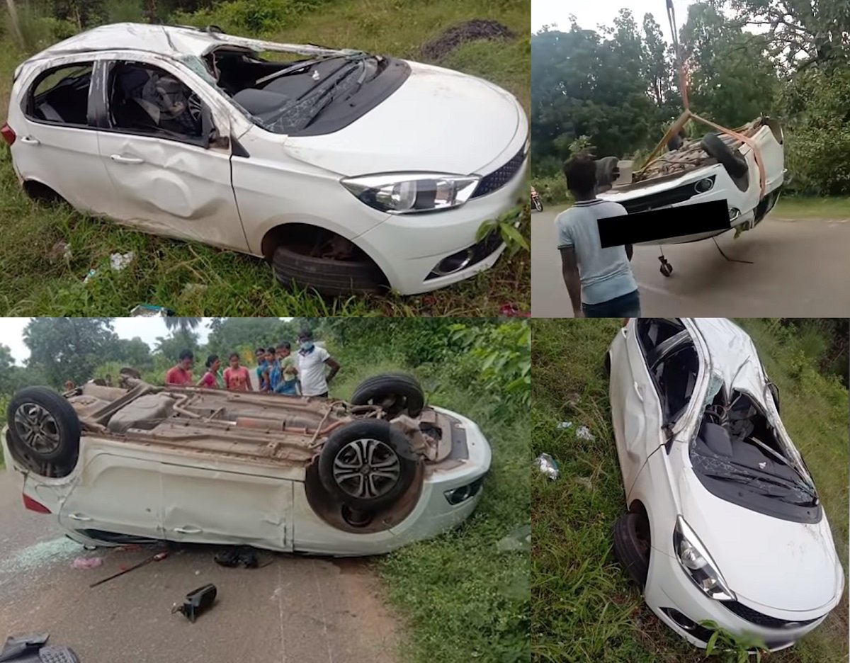 Tata Tiago Loses Control At 100 KMPH, Rolls Over For 80m, All Passengers Safe