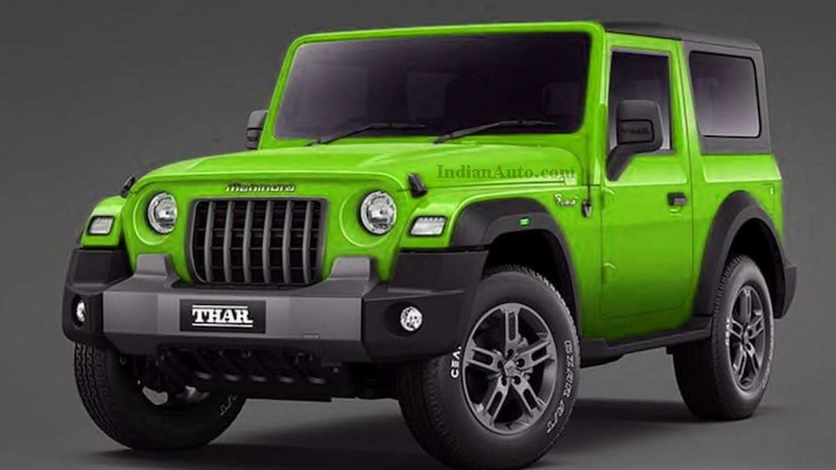 Front-side-view-of-Green-Mahindra-Thar
