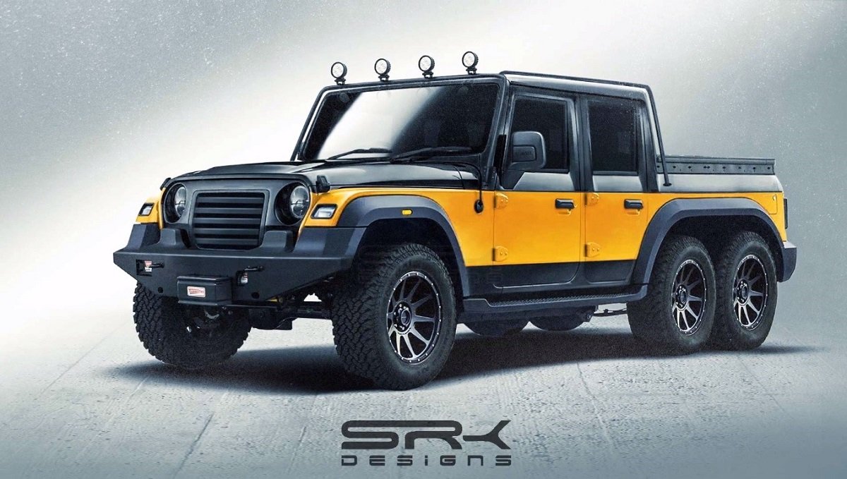 2020 Mahindra Thar Rendered To Become A Super BUTCH Pick Up Truck
