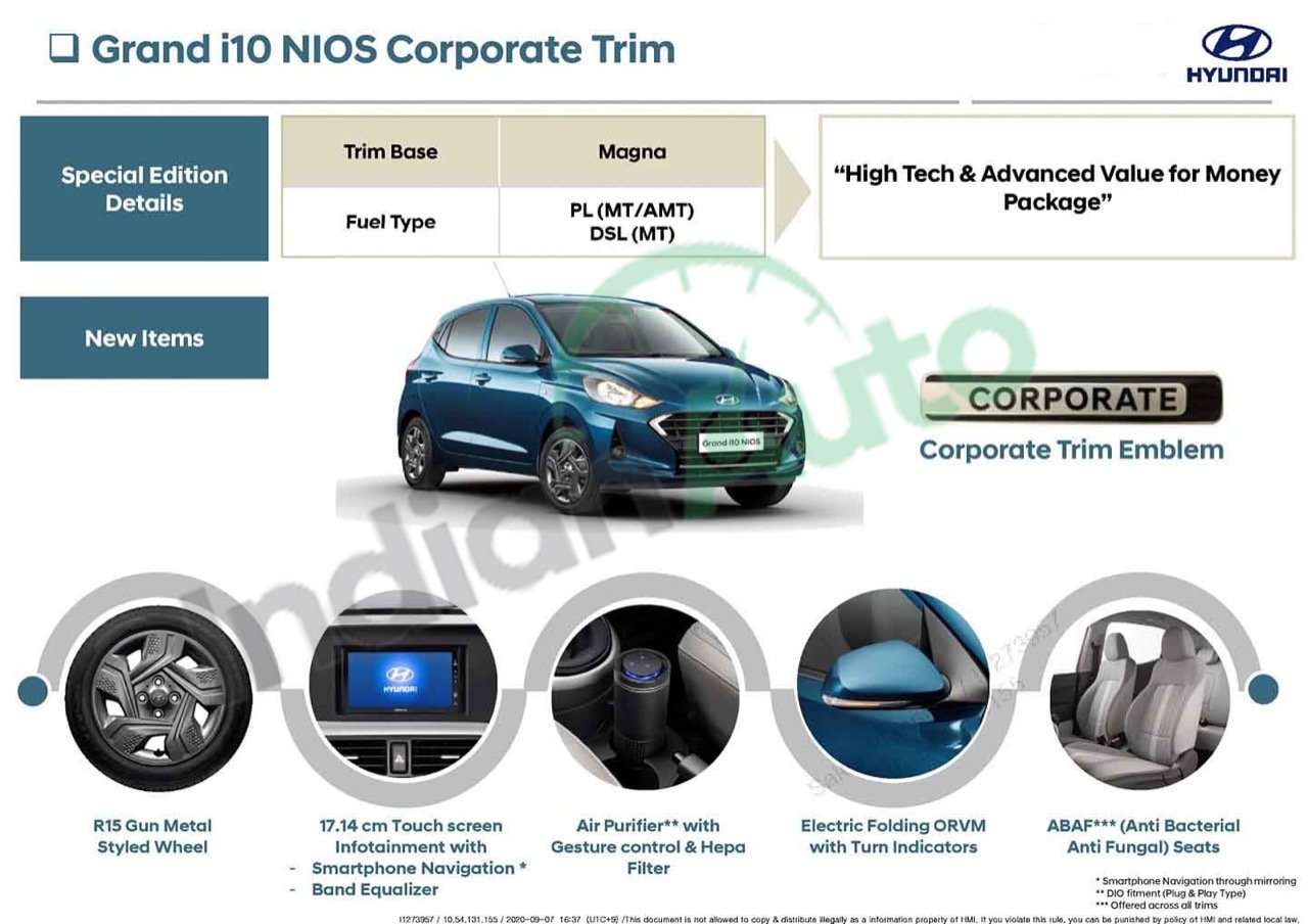 hyundai grand i10 nios corporate edition features