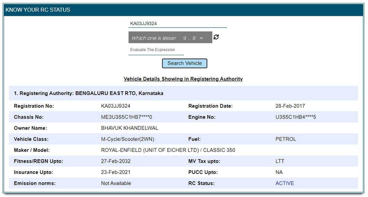 how to find the registered owner of a vehicle details on vahan website