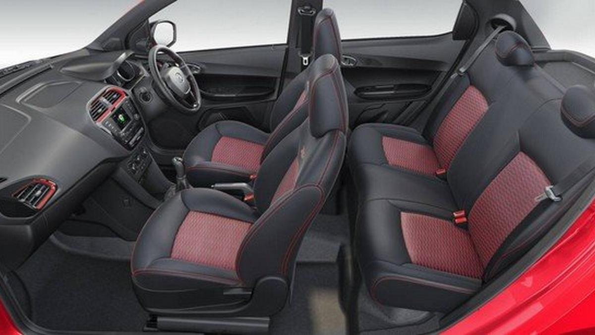 Tata Tiago JTP interior with red highlight