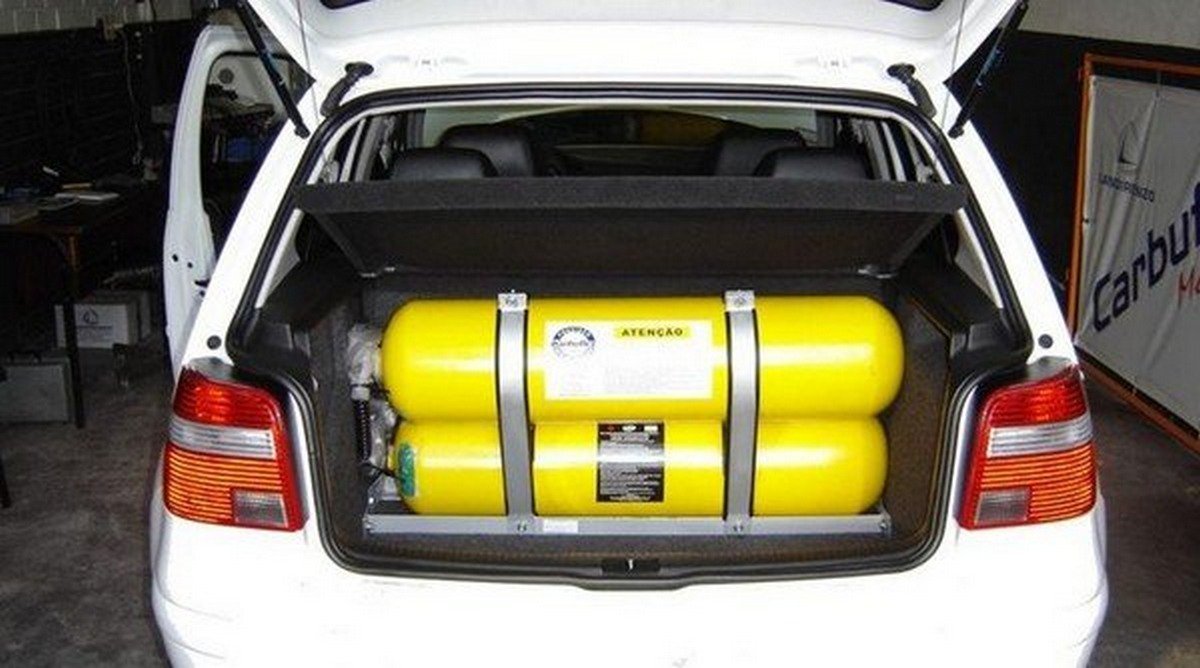 CNG car underhood yellow tanks