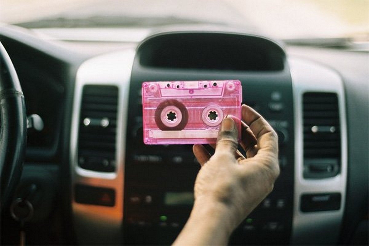 pink cassette on car
