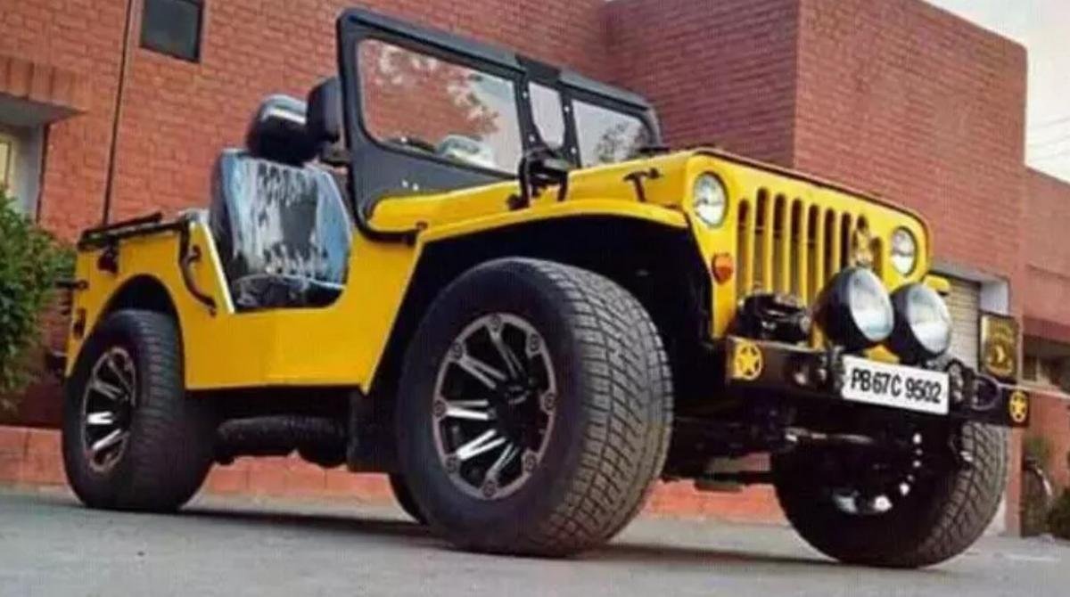 Yellow Jeep custom car front view