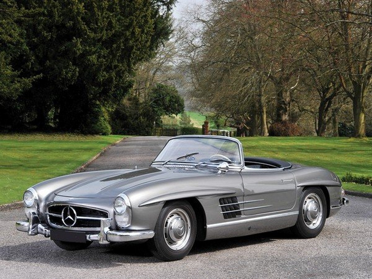 1958 Mercedes-Benz 300 SL Roadster silver color angle view