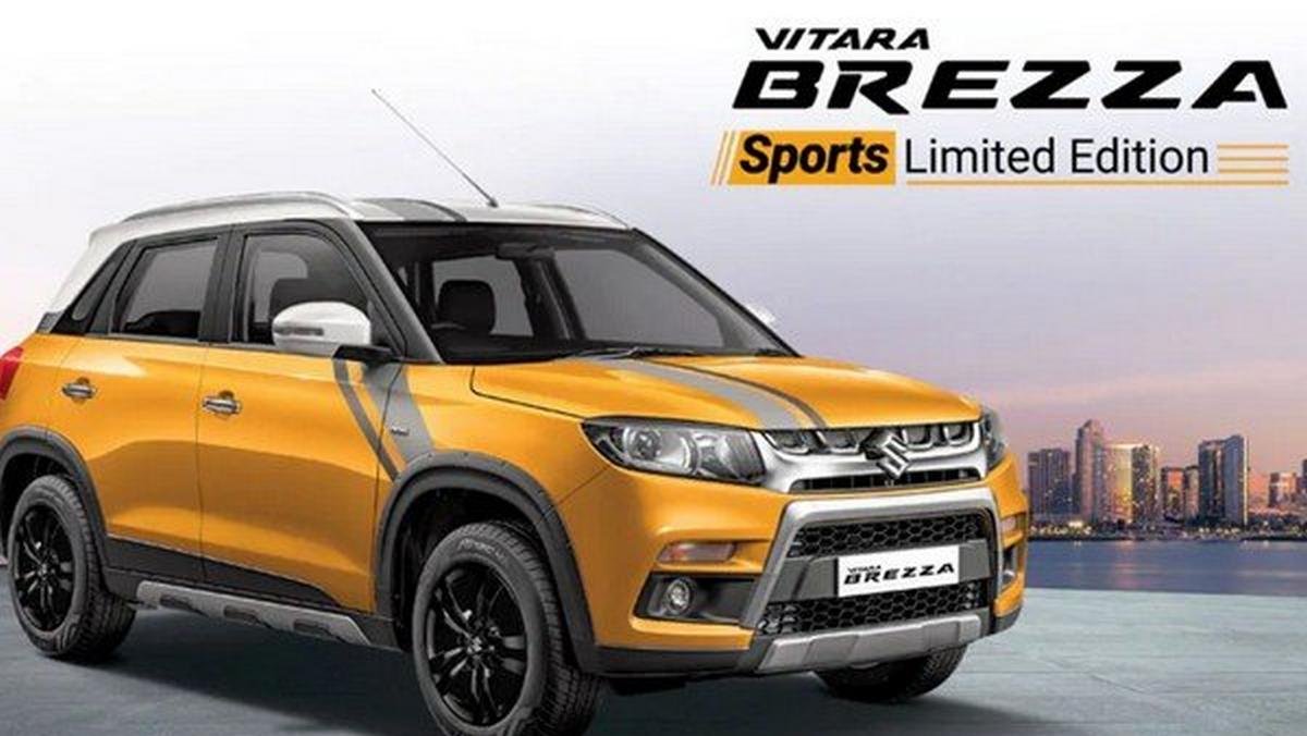 2019 maruti vitara brezza sports limited edition yellow side profile angle.