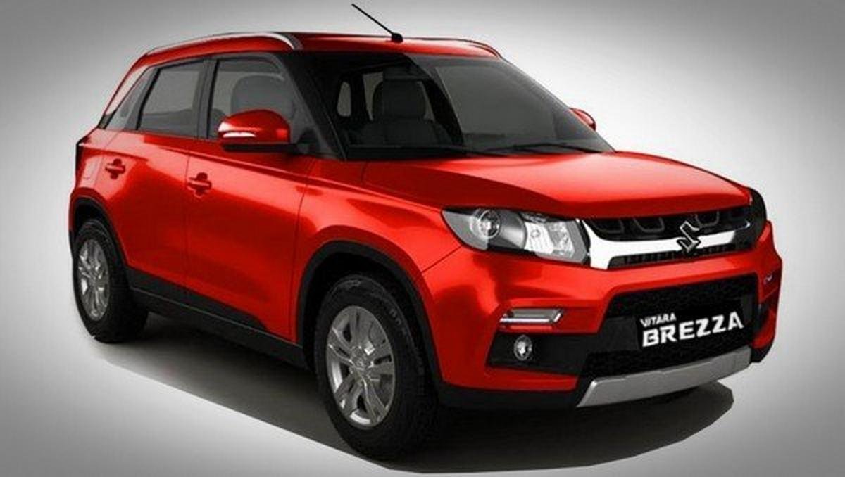 maruti vitara brezza red front angle