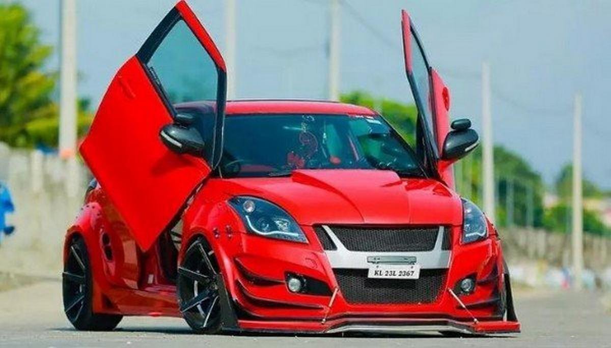 custom maruti swift red front angle