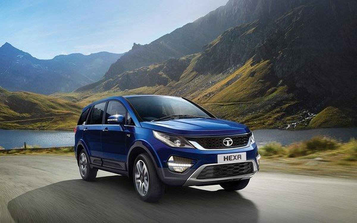 tata hexa blue exterior front three quarters right side