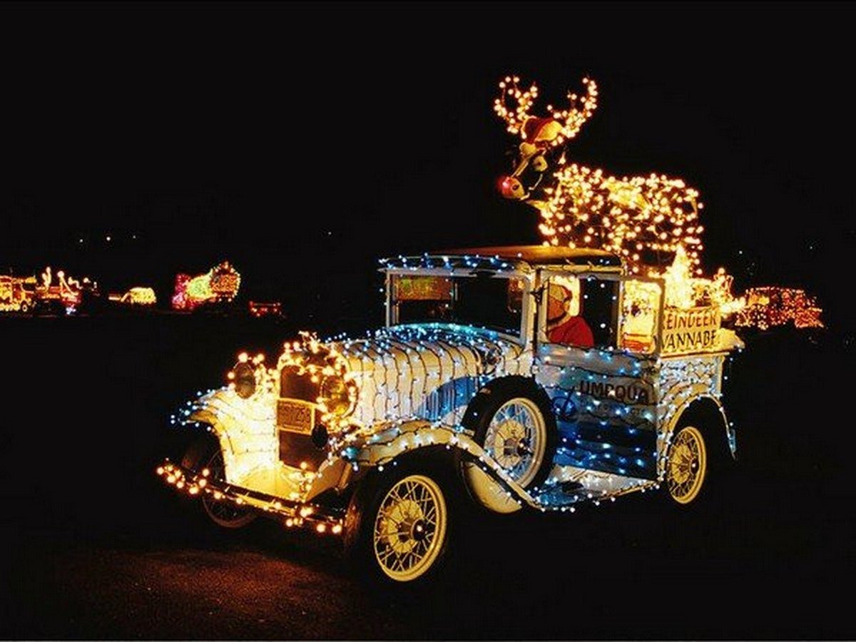 car with christmas lights