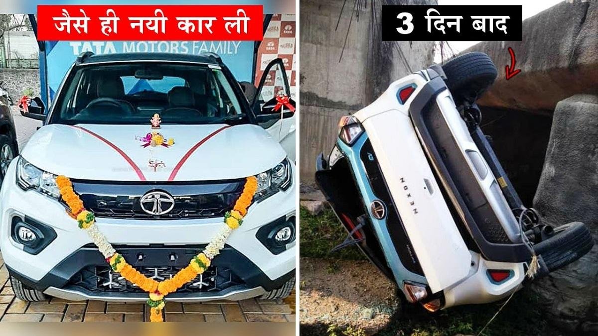 Tata Nexon EV Fell Off the Bridge after Being Hit by Truck, Driver Safe