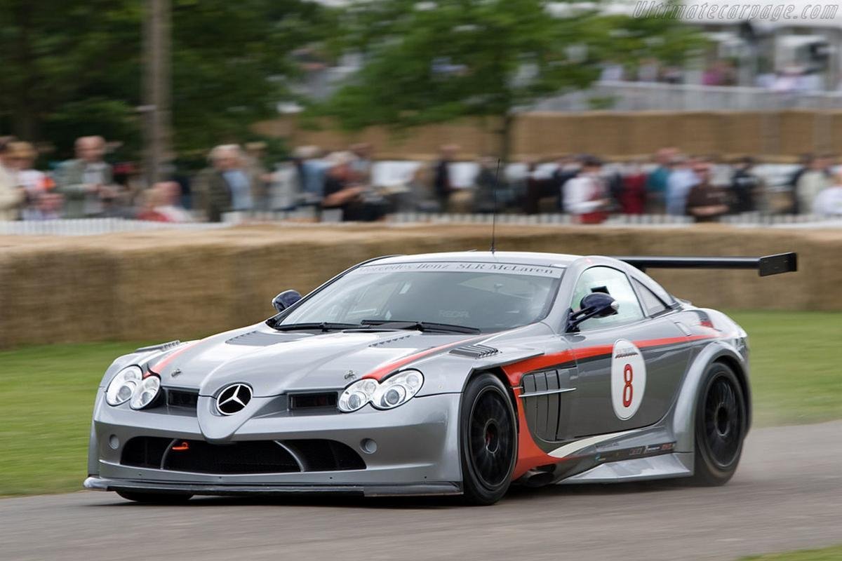 a racing grey  Mercedes- Benz SLR McLaren