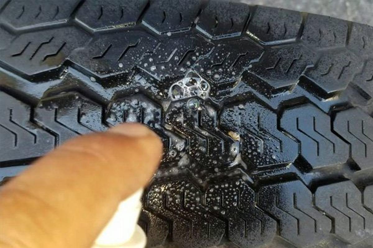 soapy water on a tire's side