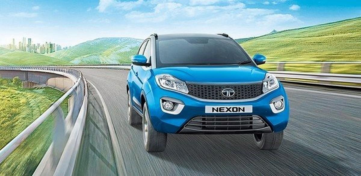 Tata Nexon blue colour front look on road