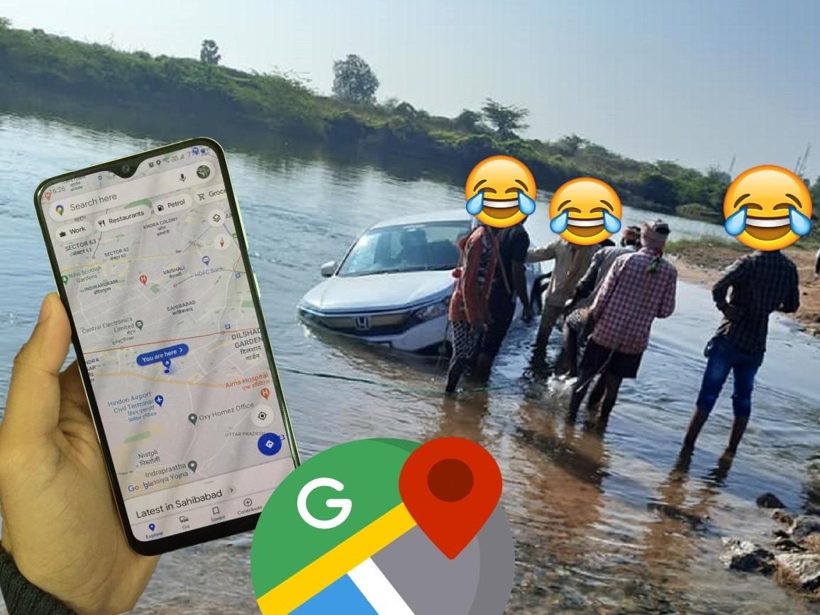 Honda Amaze Ends Up in River as Driver Follows Google Maps Too Seriously
