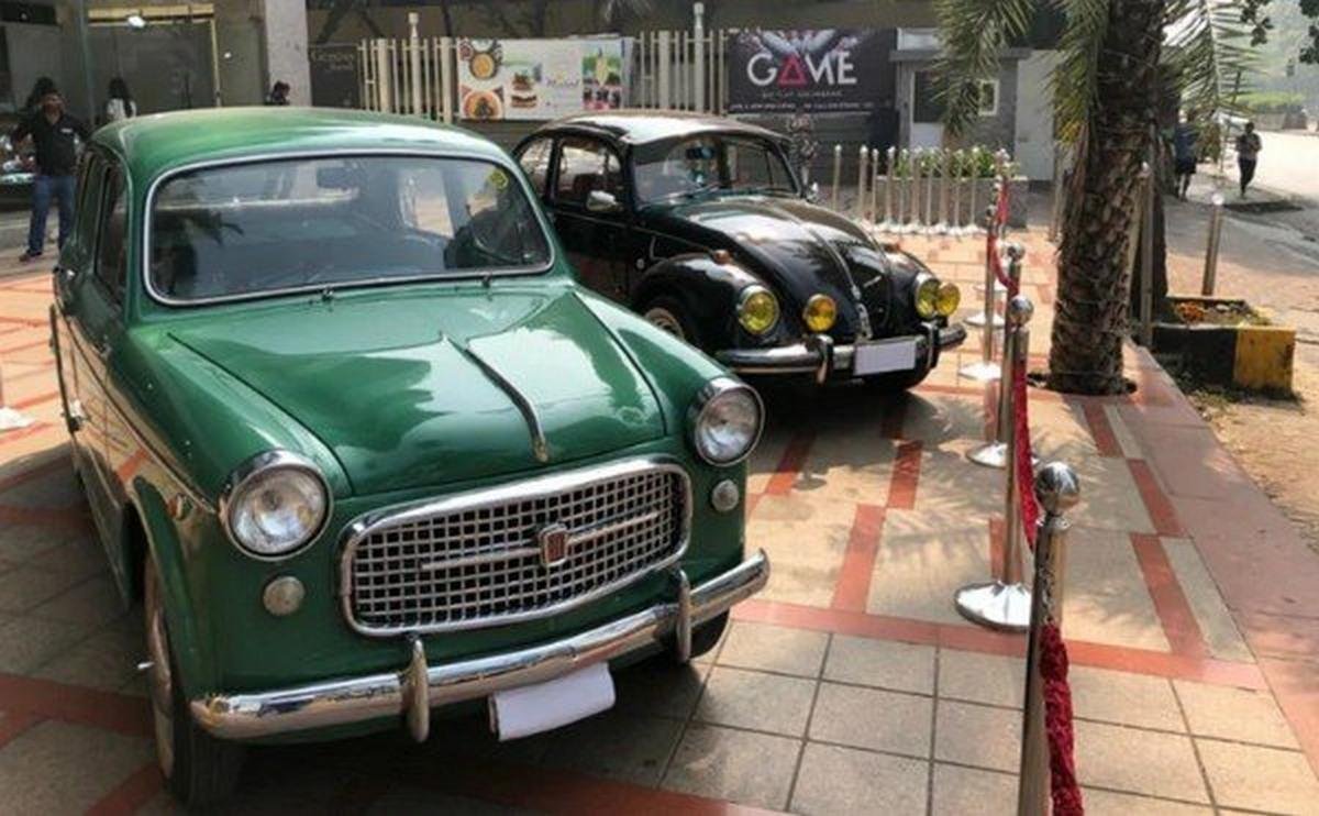 Vintage cars on display on the street