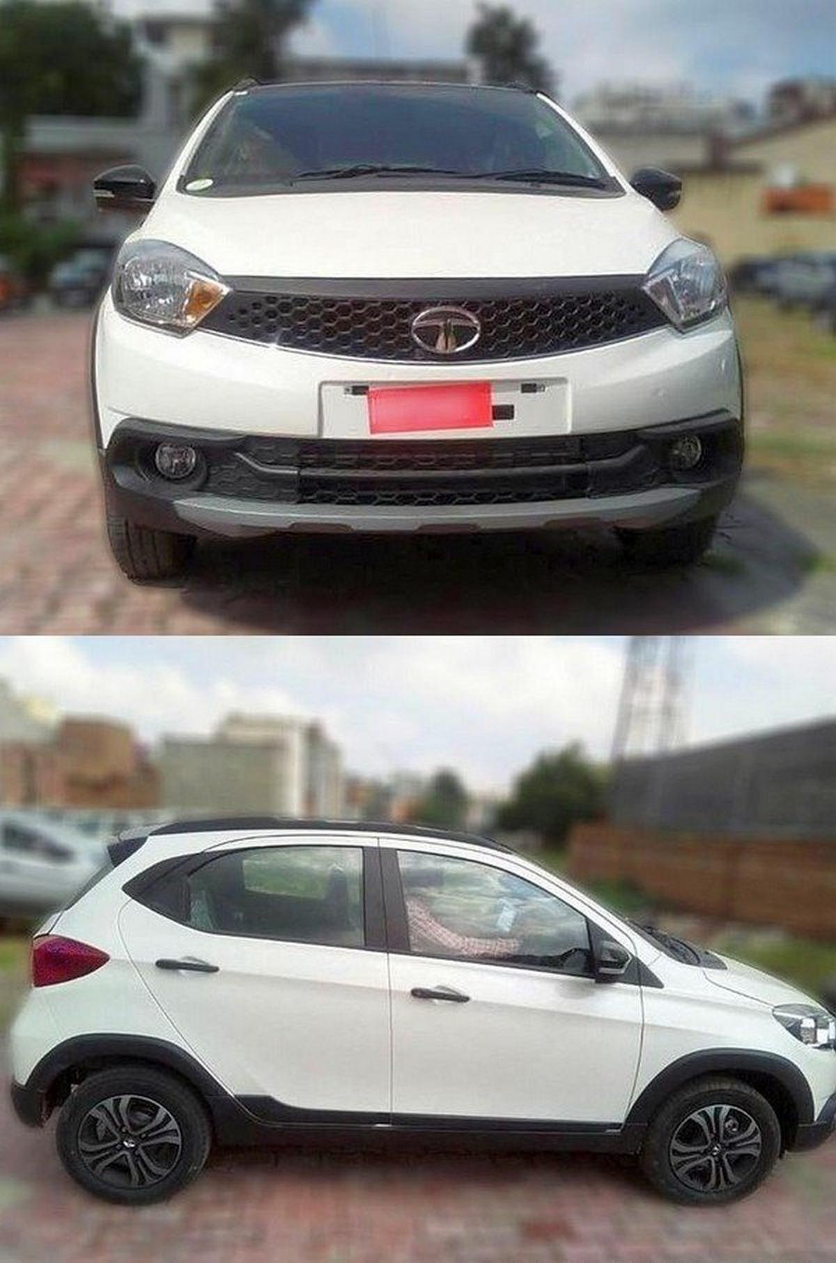 Tata Tiago NGR white colour front and side profile