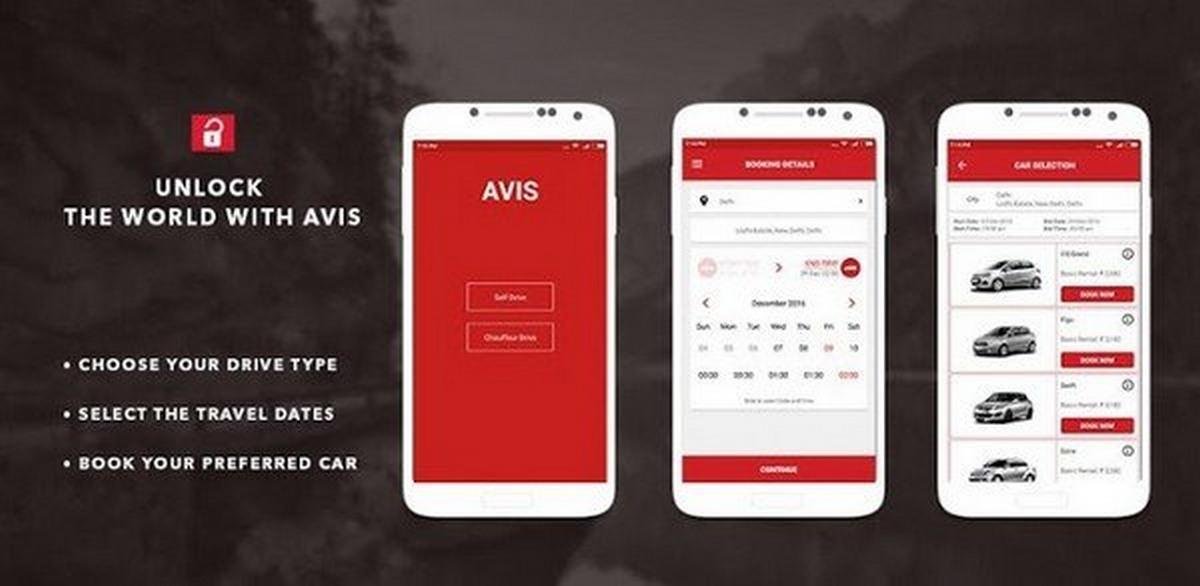 3 images of mobile app of booking car of avis