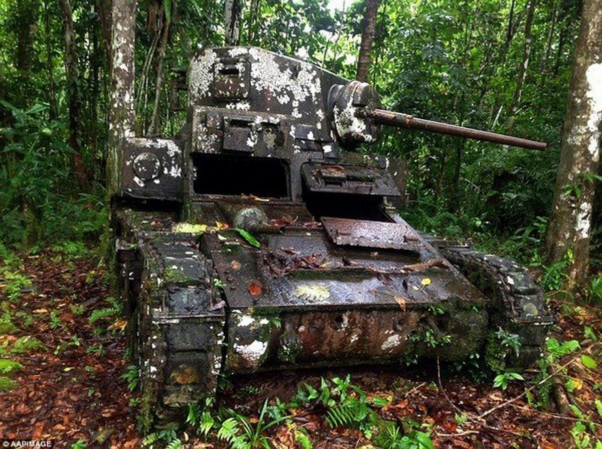 green tank in the forest  