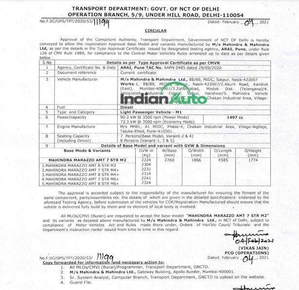 Mahindra Marazzo To Get AMT Version, Documents Confirm