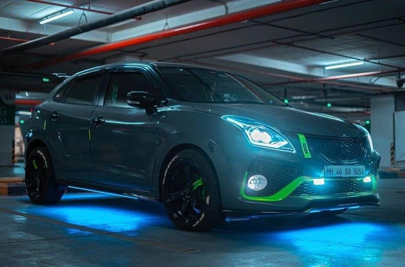 This Maruti Baleno Gets A Fetching Grey And Fluorescent Green Paint Job 