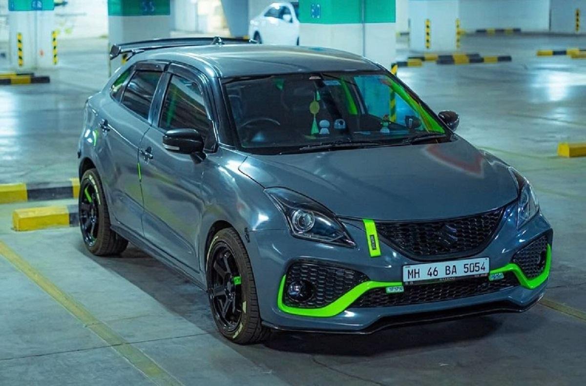 This Maruti Baleno Gets A Fetching Grey And Fluorescent Green Paint Job 