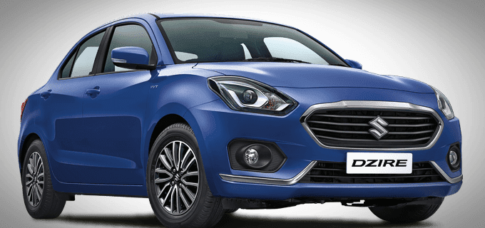 Maruti Suzuki Dzire 2019 front angle Look blue color