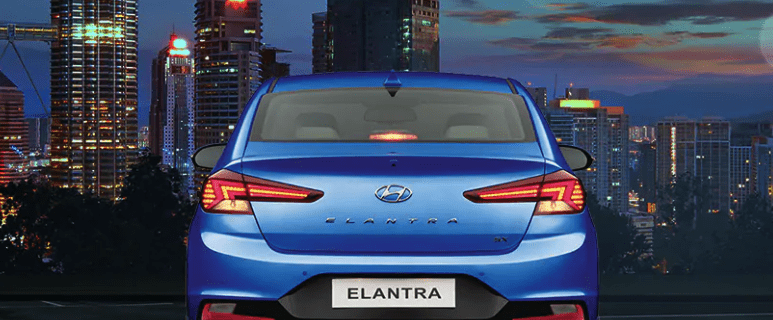 Hyundai elantra review blue rear view