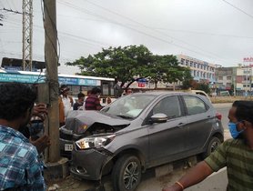 Tata Tiago (4-star G-NCAP) Hits A Light Pole At High Speed, All Safe