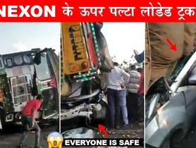 Overloaded Truck Turns Over Tata Nexon, All Occupants Live To Tell The Tale - VIDEO