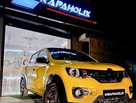 Renault Kwid Looks Chic After Getting Gloss Yellow Wrap